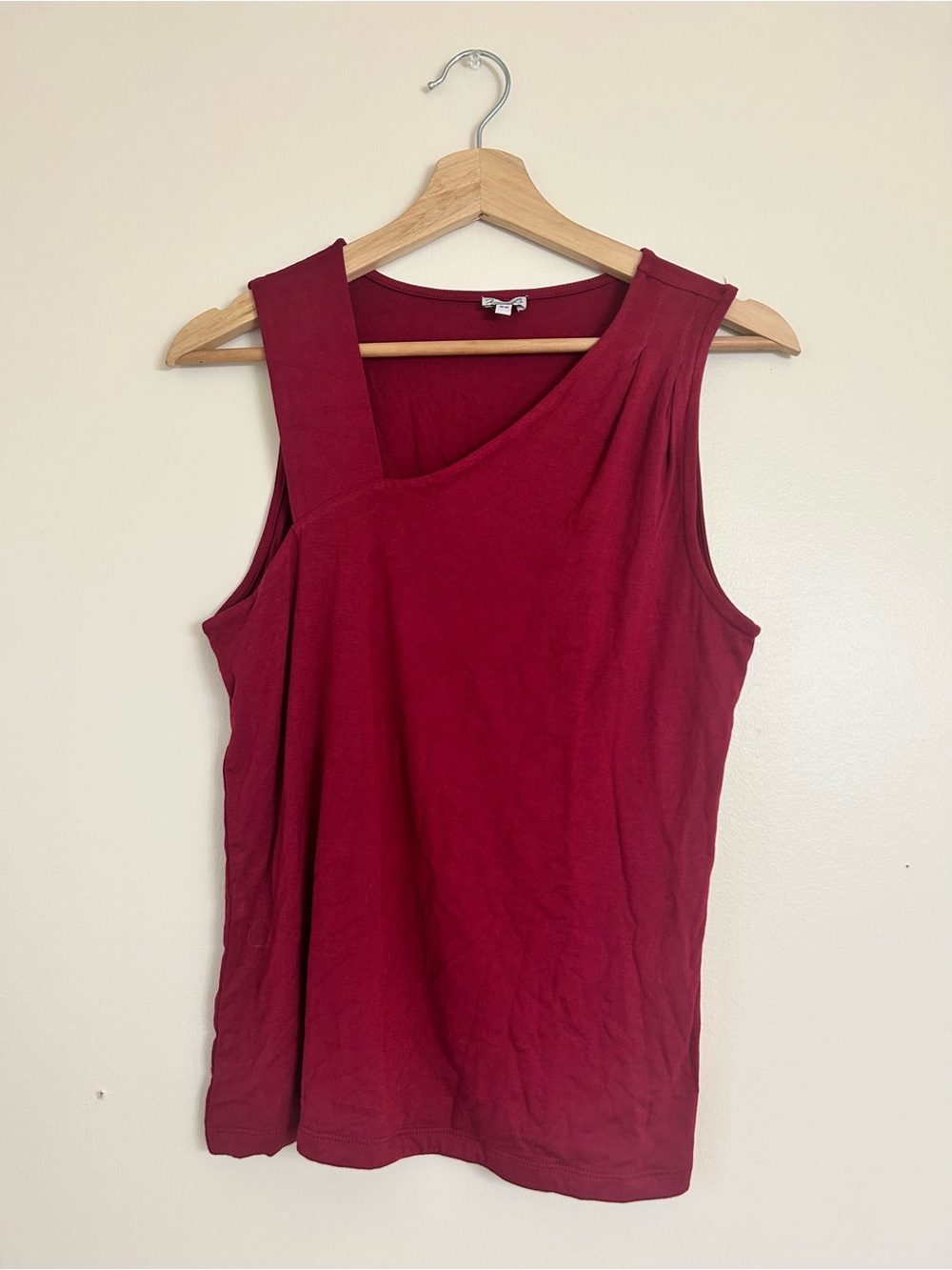 Kismet Asymmetrical Neckline Tank Top - Deep Berry Red (Medium)